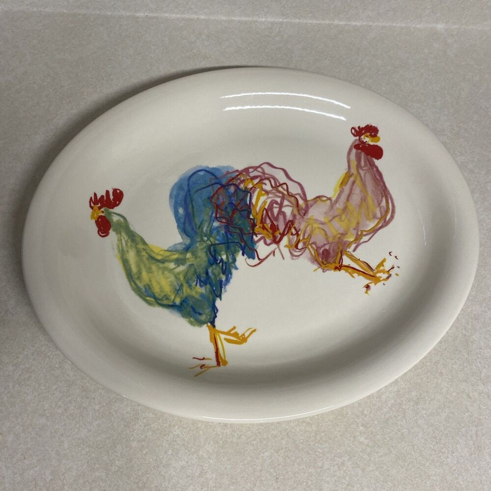 TIFFANY & CO Tiffany Roosters 14-1/2" Oval Serving Platter 1998 Made in England